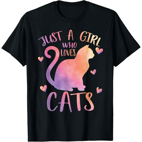 Just a Girl Who Loves Cats Watercolor Cat Love Cute Mom T-Shirt