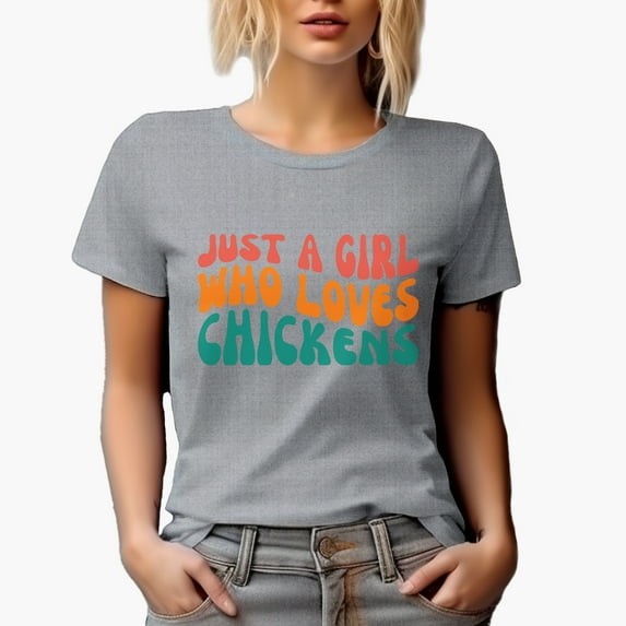 Just a Girl Who Loves Chickens, Chicken Lover Girls Quote, Groovy Retro Wavy Text Merch Gift, Heather Grey T-Shirt, 2XL