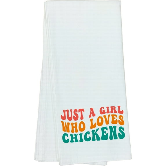 Just a Girl Who Loves Chickens, Chicken Lover Women Quote, Groovy Retro Wavy Text Merch Gift, Dish Towel, 16 x 25 IN
