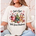 thumbnail image 1 of Just a Girl Who Loves Christmas T-Shirt | Cute Holiday Gingerbread and Santa Graphic Tee, 1 of 7