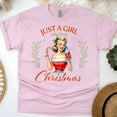 thumbnail image 1 of Just a Girl Who Loves Christmas T-Shirt | Retro Pin-Up Holiday Graphic Tee, Light Pink, Size 2XL, 1 of 6