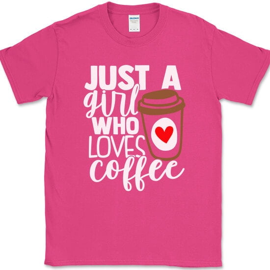 Just a Girl Who Loves Coffee T-Shirt Funny Caffeine Latte Office Text Tee - Pink, 2XL