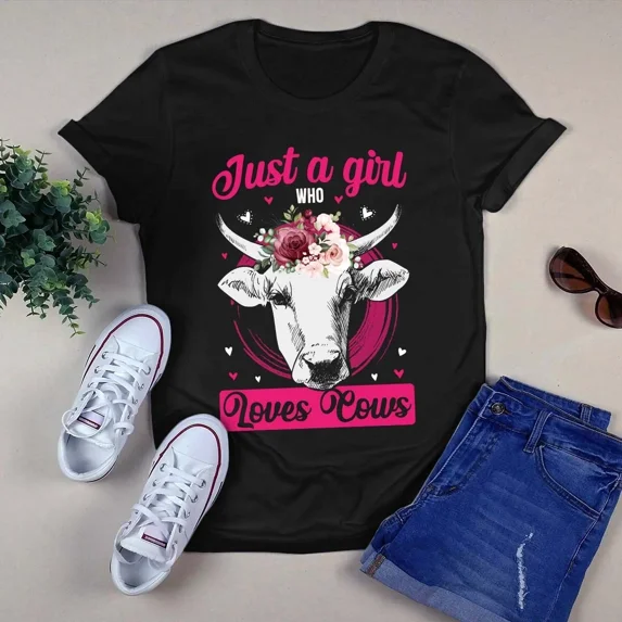 Cow Db Just a Girl Who Loves Cows Flowers Cow Tshirt - Walmart.com