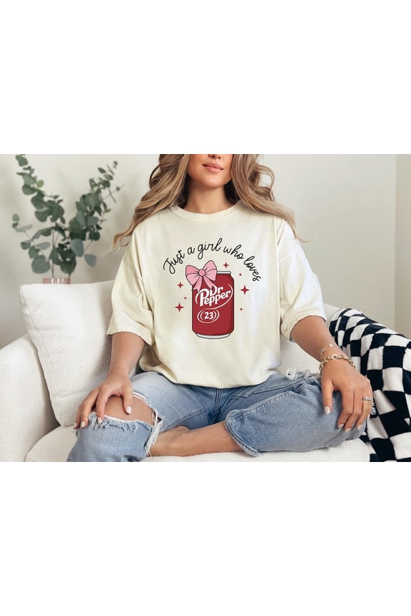 Just a Girl Who Loves Dr Pepper T-Shirt, Retro Coquette Bow Soda Gift,Natural Color,Size XL