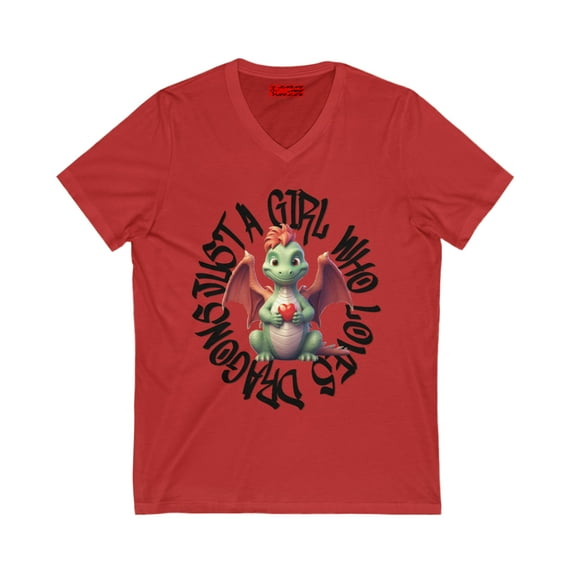 Just a Girl Who Loves Dragons Unisex Jersey Short Sleeve V-Neck Tee