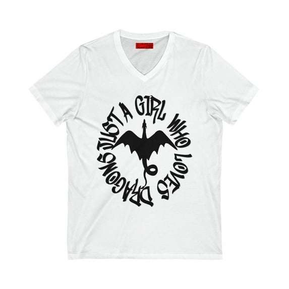 Just a Girl Who Loves Dragons Unisex Jersey Short Sleeve V-Neck Tee