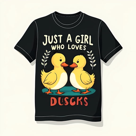 Just a Girl Who Loves Ducks Black T-Shirt with Adorable Graphic