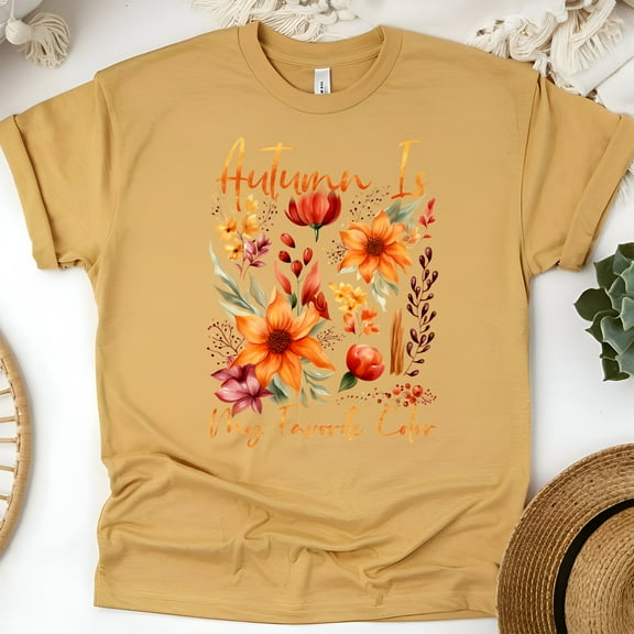 Just a Girl Who Loves Fall T-Shirt | Autumn Pumpkin Girl Tee | Cozy Fall Aesthetic Top, Gold, Size S