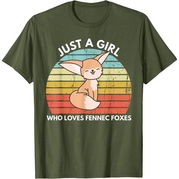 Just a Girl Who Loves Fennec Foxes Cute Fennec Fox Kawaii Unisex T-Shirt for Men Women Kids,Military Green Color,Size XL