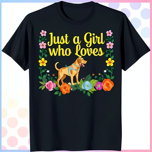 Just a Girl Who Loves Floral Wreath & Brown Dog Black T-Shirt