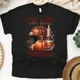 thumbnail image 1 of Just a Girl Who Loves Football Shirt | Fall Pumpkin and Coffee Game Day Tee, Black, Size XL, 1 of 6