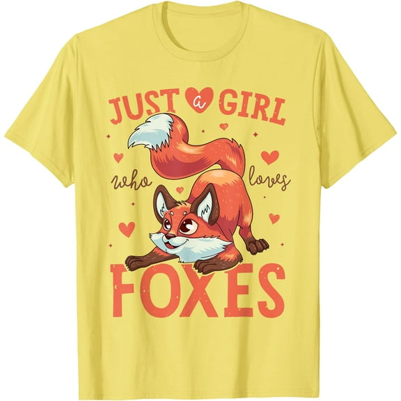 Just a Girl Who Loves Foxes Art Cute Fox Unisex T-Shirt for Men Women Kids,Cornsilk Color,Size YL