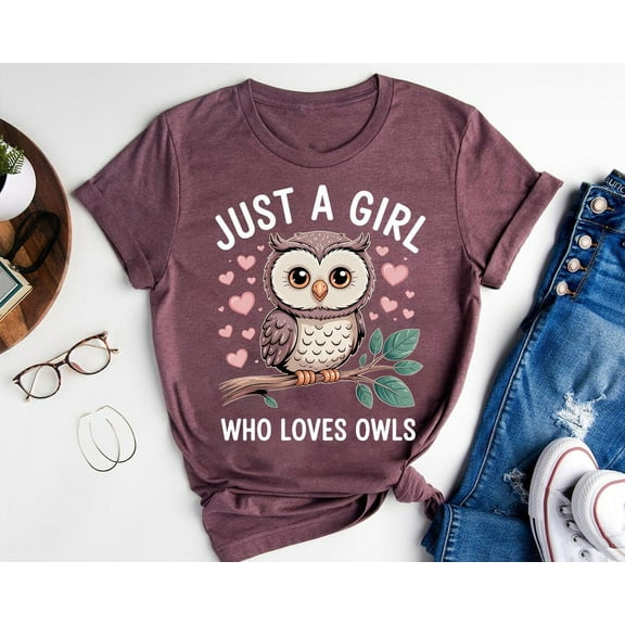 Just a Girl Who Loves Owls Shirt – Cute Owl Lover Tee, Owl Fan Women, Animal Lover Graphic Shirt, Birdwatching T-Shirt TSHIRT All Size S-5XL