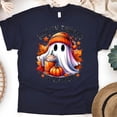 thumbnail image 1 of Graphic T-Shirt Give ’Em Pumpkin to Talk About Ghost Print for Women, Navy, Size XL, 1 of 6