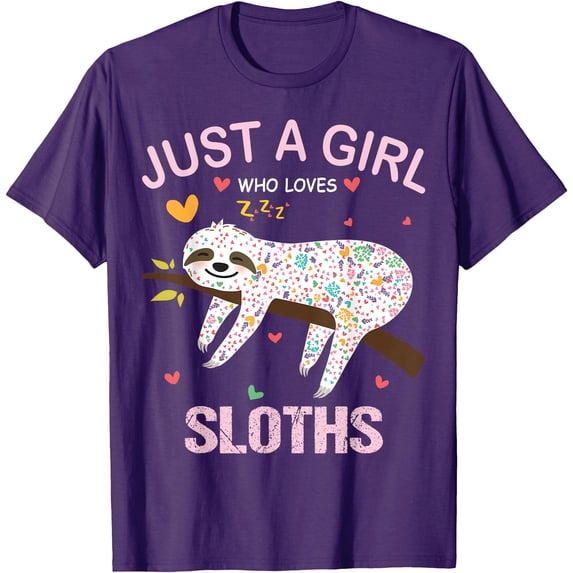 Just a Girl Who Loves Sloths Animal Lover Unisex T-Shirt for Men Women Kids Toddler,Purple Color,Size 4XL