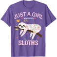 thumbnail image 1 of Just a Girl Who Loves Sloths Animal Lover Unisex T-Shirt for Men Women Kids Toddler,Violet Color,Size M, 1 of 5