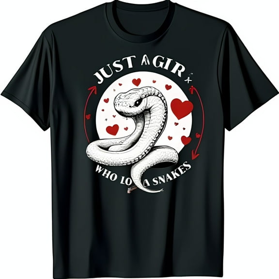 Just a Girl Who Loves Snakes Black T-Shirt with Heart Shaped Snake Graphic