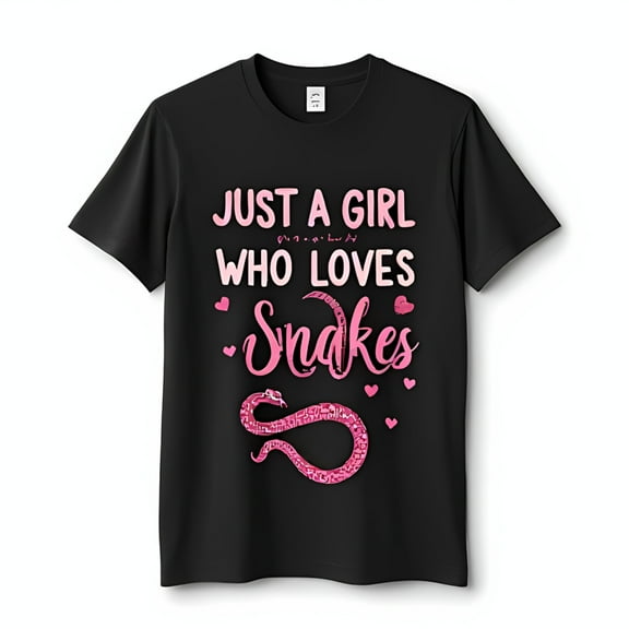 Just a Girl Who Loves Snakes Black T-Shirt with Pink Sparkly Graphic