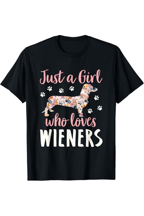 Just a Girl Who Loves Wieners Funny Dachshund Dog T-ShirtMen and women, White Black T-shirt, size: Extra large S-1290XL