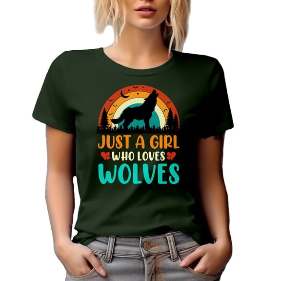 Just a Girl Who Loves Wolves, Wolf Lover Quote, Military Green T-Shirt, Large