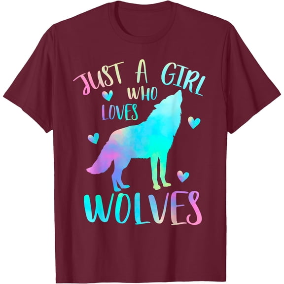 Just a Girl Who Loves wolves Watercolor Cute wolf lover Unisex T-Shirt for Men Women Kids Toddler,Maroon Color,Size XL