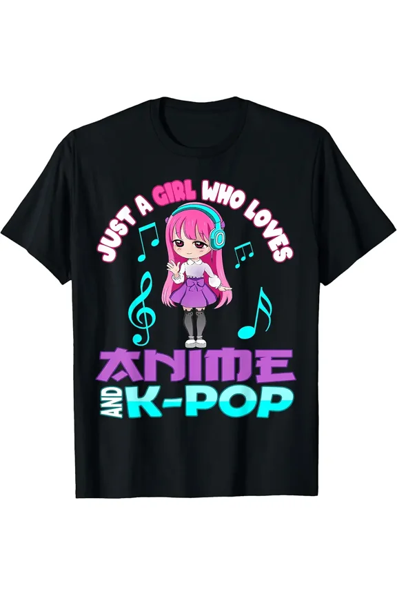 Just a Girl who Loves Anime and K-pop Chibi Merch Kpop Otaku T-Shirt