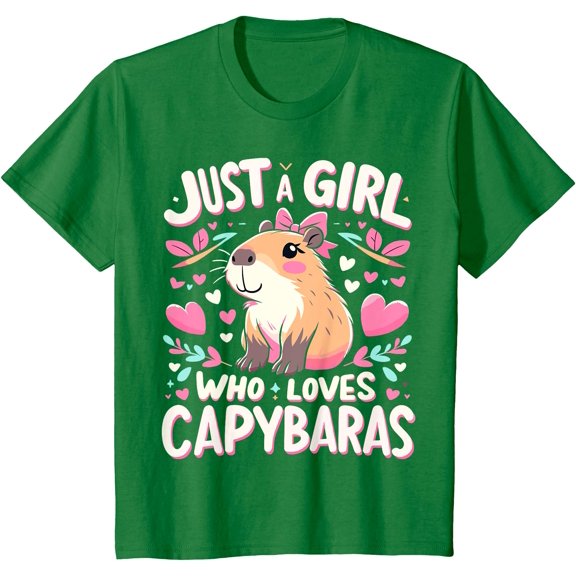 Just a Girl who loves Capybaras Unisex T-Shirt for Men Women Kids Toddler,Irish Green Color,Size YXS