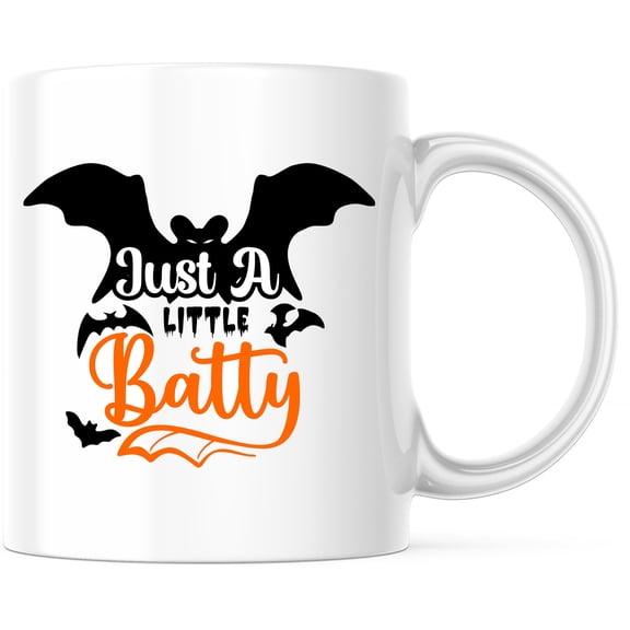 Just a Little Batty Funny Halloween Bat Mug - Cute Bat Lover Coffee & Tea Gift Mug - 11 Ounce Novelty Coffee Cup - WMUG0022