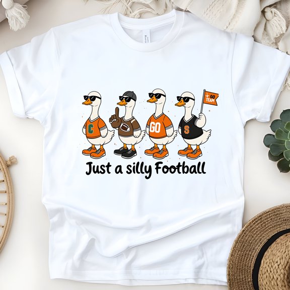 Just a Silly Football Shirt | Funny Goose Team Game Day Tee, White, Size S