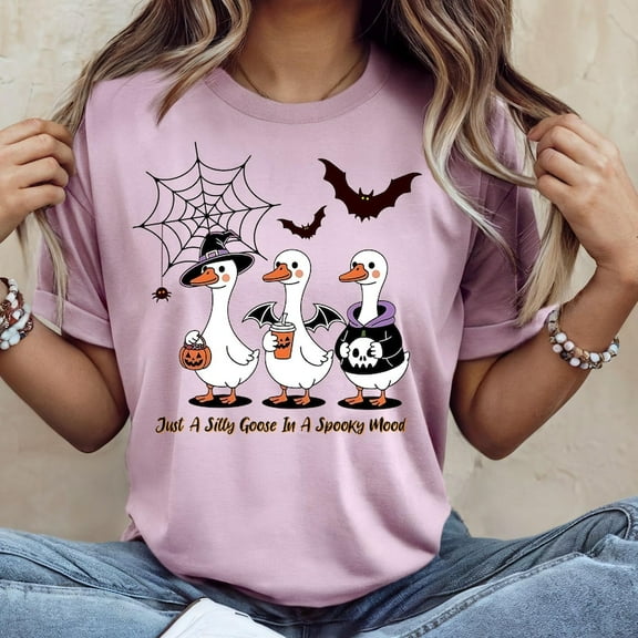 Just a Silly Goose in a Spooky Mood Shirt, Funny Halloween Goose Sweatshirt, Cute Goose Shirt for Fall, Spooky Season Graphic Tee for Adults