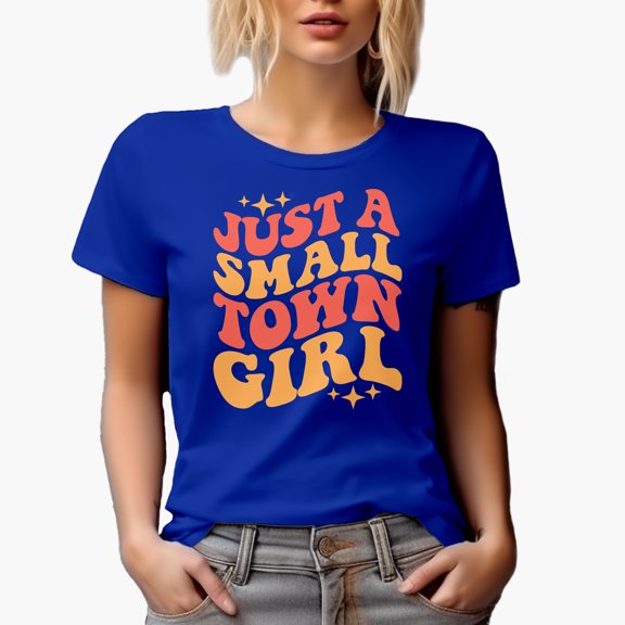 Just a Small Town Girl, Quote for Women, Girls or Female, Groovy Retro Wavy Text Merch Gift, Royal Blue T-Shirt, XL