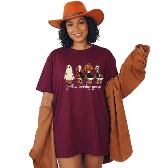 Just a Spooky Goose Halloween T-Shirt, Funny Costume Geese Tee, Cute Goose Meme Halloween Shirt for Women, Spooky Season Gift