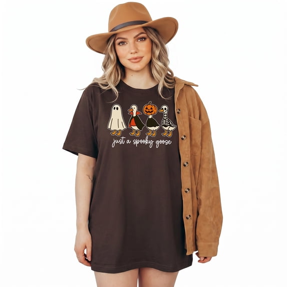 Just a Spooky Goose Halloween T-Shirt, Funny Costume Geese Tee, Cute Goose Meme Halloween Shirt for Women, Spooky Season Gift