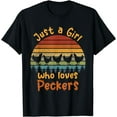 thumbnail image 1 of Just a girl who loves Peckers retro sunset silhouette T-Shirt, 1 of 4