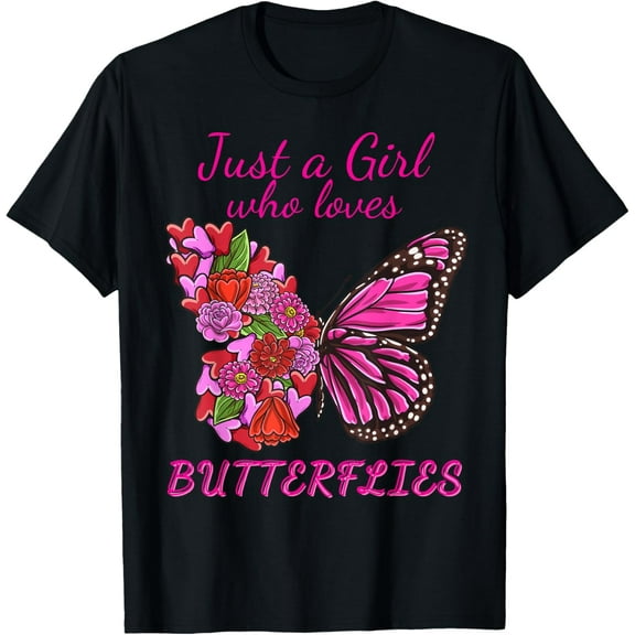 Just a girl who loves butterflies half flowers butterfly T-ShirtMen and women, Black T-shirt, size: Extra large