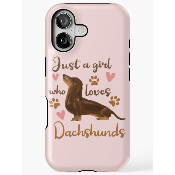 Just a unisex Who Loves Dachshunds Pink Tough Case for Apple iPhone, Polycarbonate Shell with TPU Liner