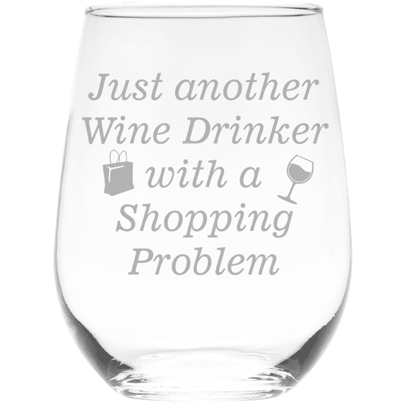 C&M Personal Gifts 17 oz Just Another Wine Drinker with a Shopping Problem Funny Gift Stemless Wine Glass