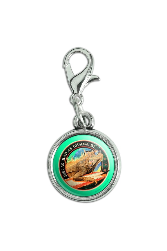Just as Bad as Iguana Be Tropical Island Beach Surf Antiqued Bracelet Pendant Zipper Pull Charm with Lobster Clasp