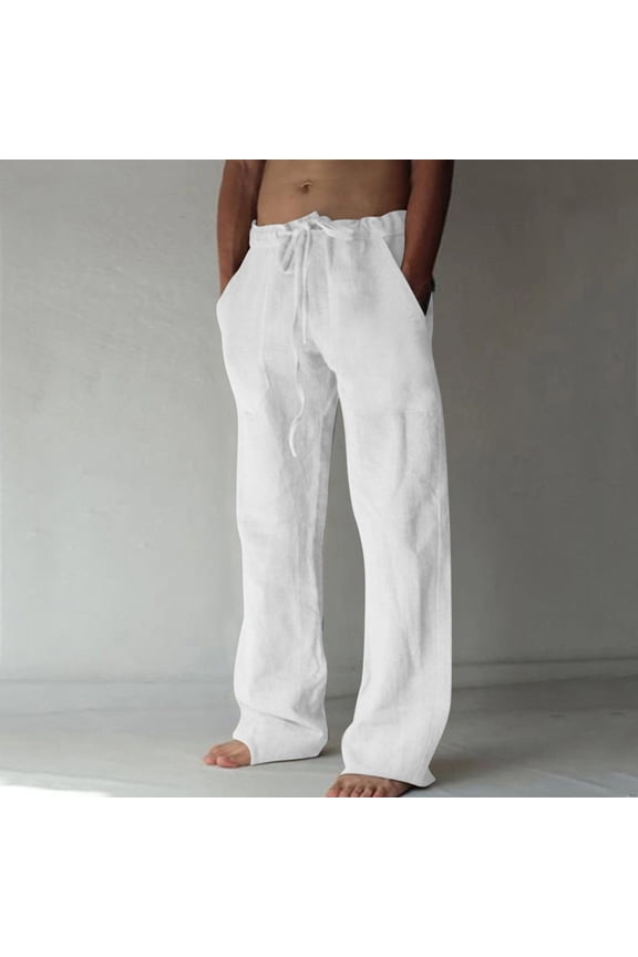 Just in from chaps Ofreoo Men's Cotton And Linen Elastic Waist Blended Breathable Comfortable Soft Beach Casual Trousers Full Length Pants Great Gifts for Less