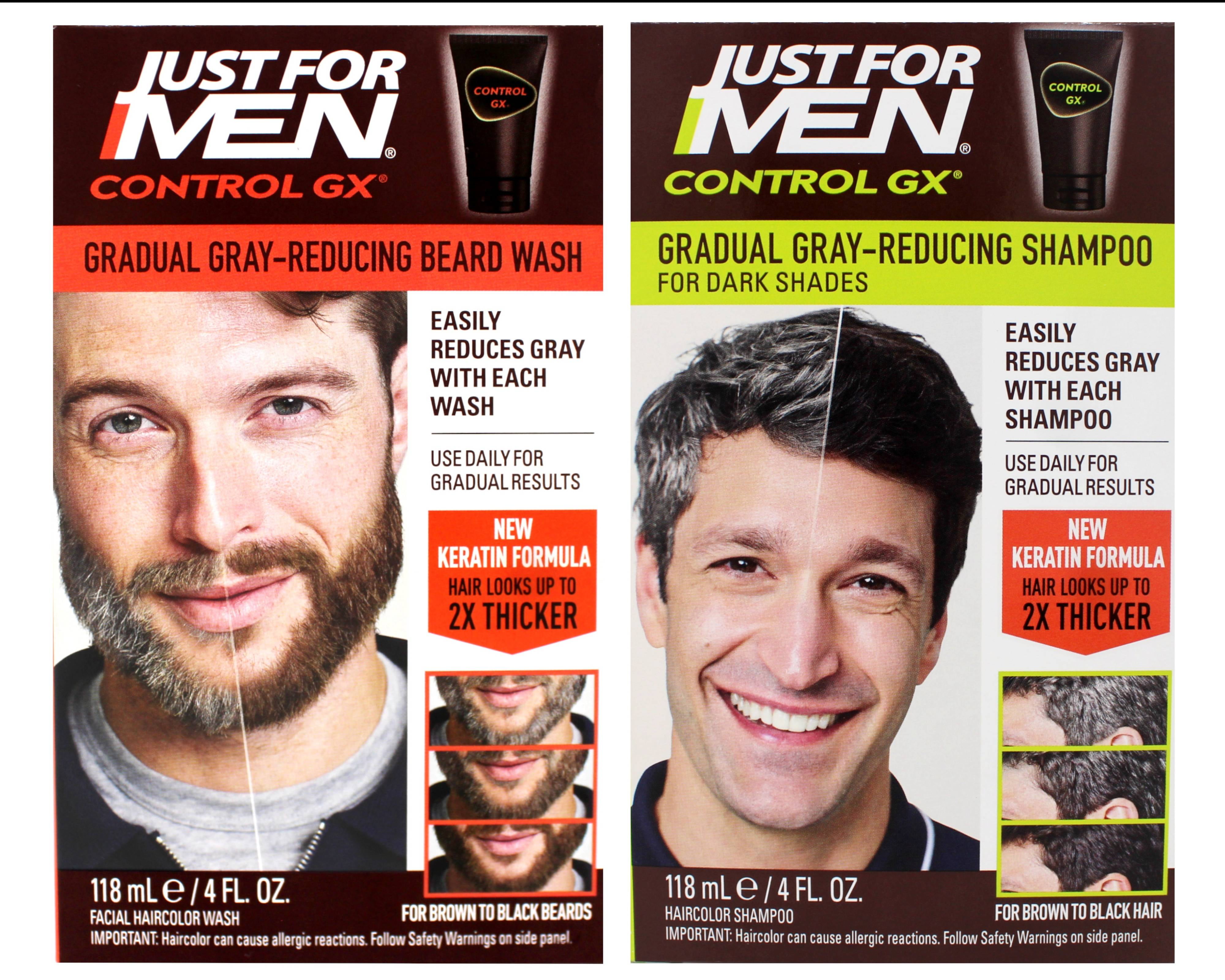 Just for Men Control GX Multipack, Grey Reducing Shampoo and Beard Wash, 4 FL OZ Bottles