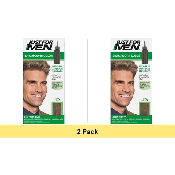 Just for Men Shampoo-in Hair Color Light Brown 2-Pack - Easy Application Men's Hair Dye