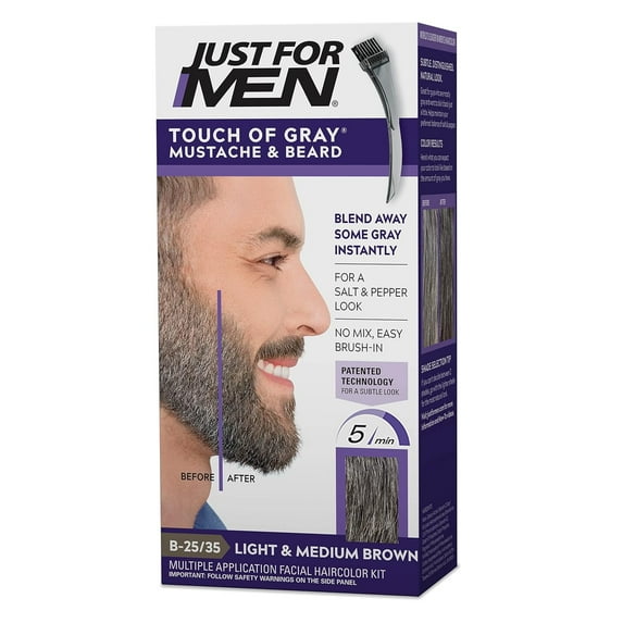 Just for Men Touch of Gray Mustache and Permanent Beard Hair Color, Light and Medium Brown - 1 Ea, 2 Pack