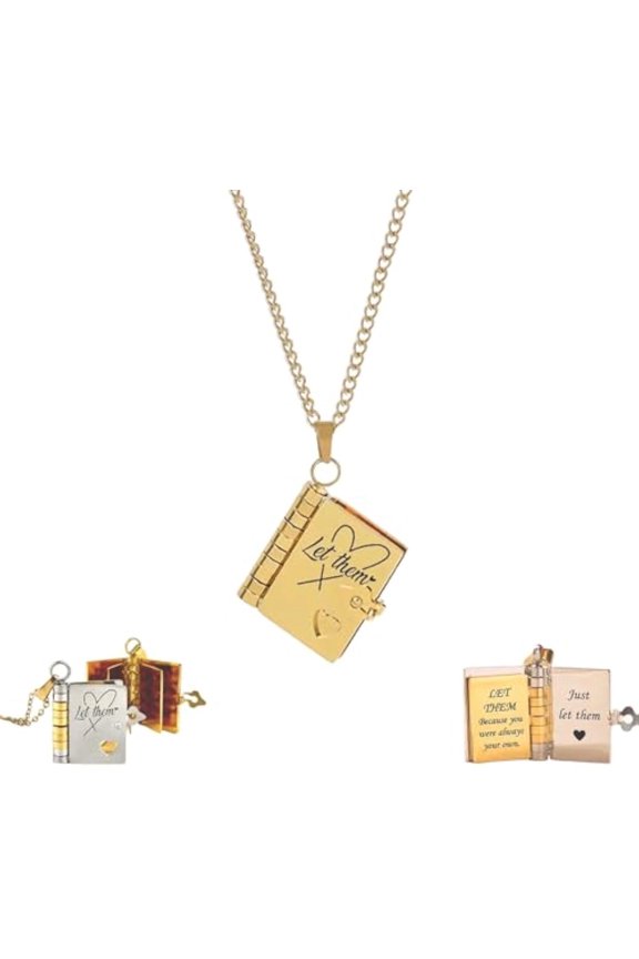 Just let them Book Necklace, Handmade Let them Love Book Pendant Necklace, Personalized Book Necklace with Engraved Message, Inspirational Pendant Gift for Women Men Friend Lover(GOLD)