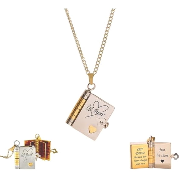 Just let them Book Necklace, Handmade Let them Love Book Pendant Necklace, Personalized Book Necklace with Engraved Message, Inspirational Pendant Gift for Women Men Friend Lover(mix)