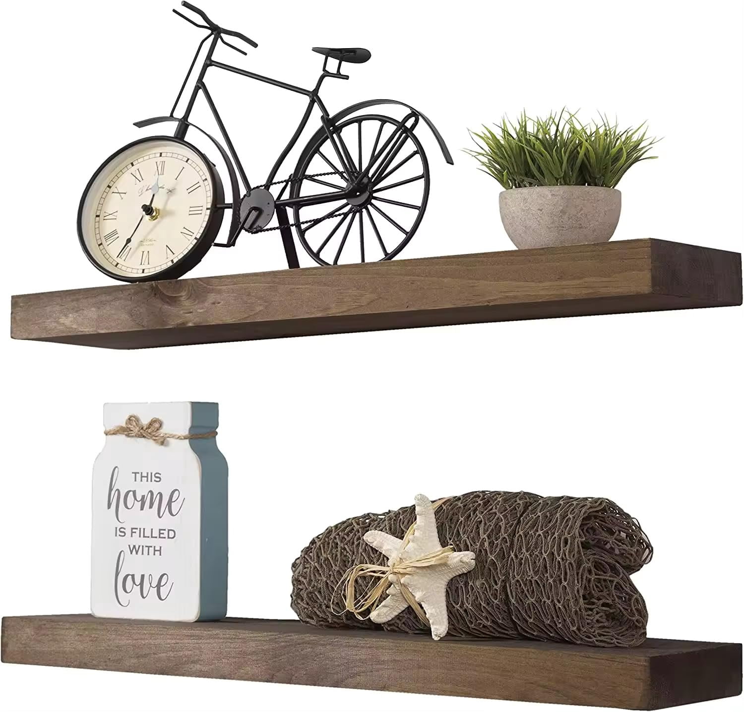 Just like this Set of 2 Rustic Floating Wood Shelves - Wall Mounted ...