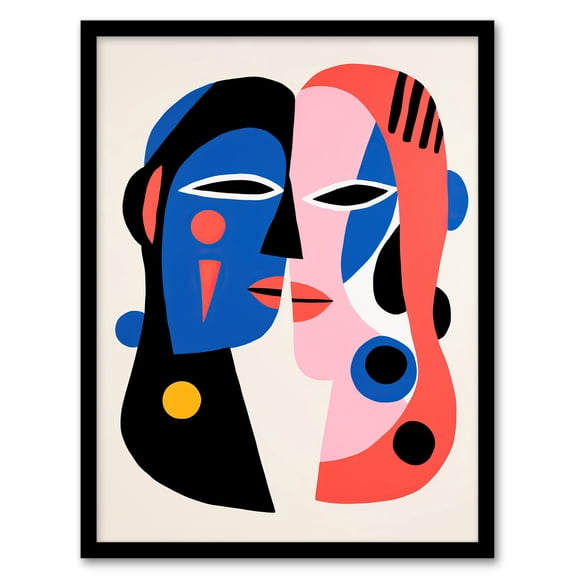 Just the Two of Us Couple in Love Abstract Cubist Blue Pink Oil Painting Art Print Framed Poster Wall Decor 12x16 inch