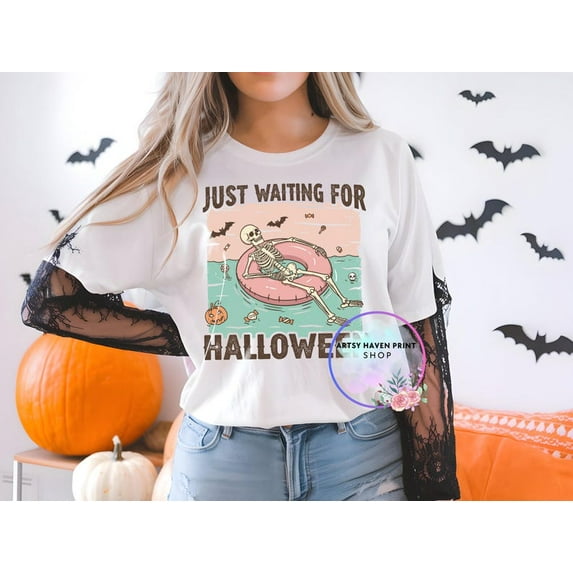 Just waiting for Halloween T-shirt, Summerween Shirt, Summer Shirt, Spooky Summer Shirt, Retro summer Shirt, Girly summer Shirt, Beach Vibes TH070607