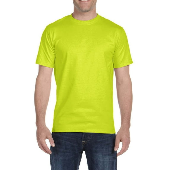 JustBlanks DryBlend T-Shirt Classic fit Classic width Rib Collar Taped Neck And Shoulders For Comfort And Durability, Safety Green, M