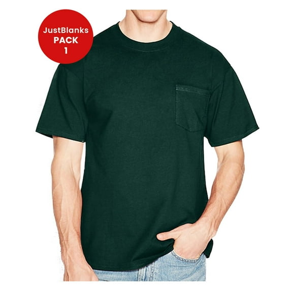 JustBlanks Beefy Pocket T Shirt Five Point Left Chest Pocket Shoulder to Shoulder Taping Pre Shrunk