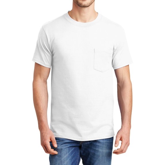 JustBlanks Beefy Pocket T Shirt Five Point Left Chest Pocket Shoulder to Shoulder Taping Pre Shrunk